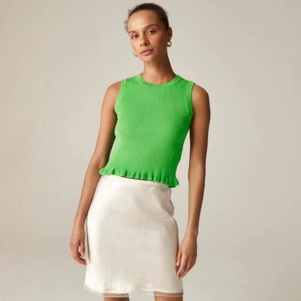 J. Crew Lime Green Ribbed Ruffle Hem Tank